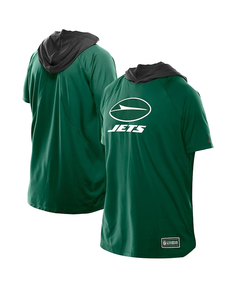 New Era Men's Green York Jets Combine Authentic Hooded Raglan Short-Sleeve T-Shirt