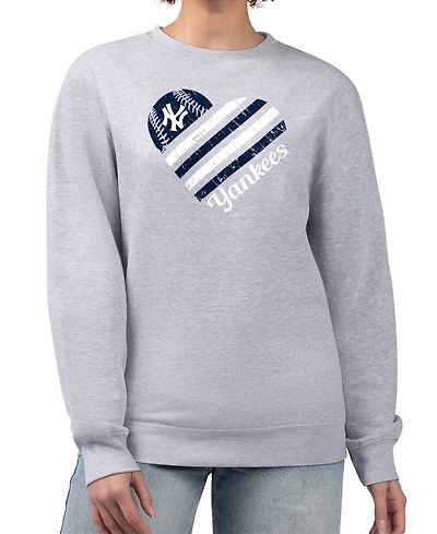 G-iii 4Her by Carl Banks Women's Heather Gray New York Yankees Heart Logo Fleece Pullover Sweatshirt