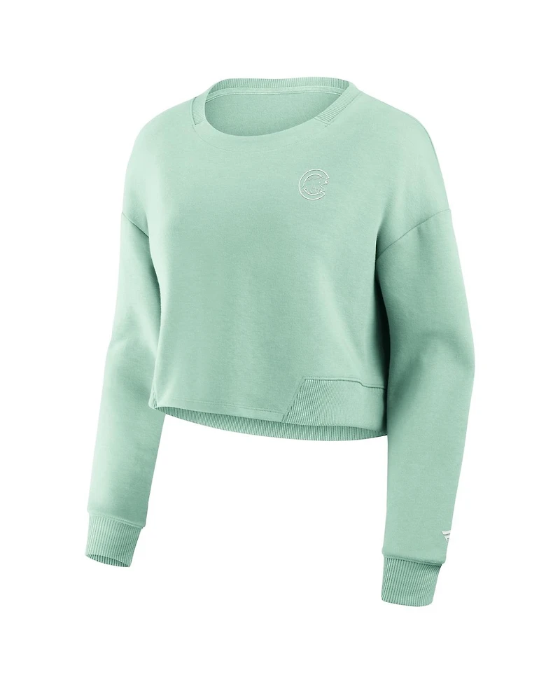 Fanatics Women's Mint Chicago Cubs Studio Cropped Pullover Sweatshirt