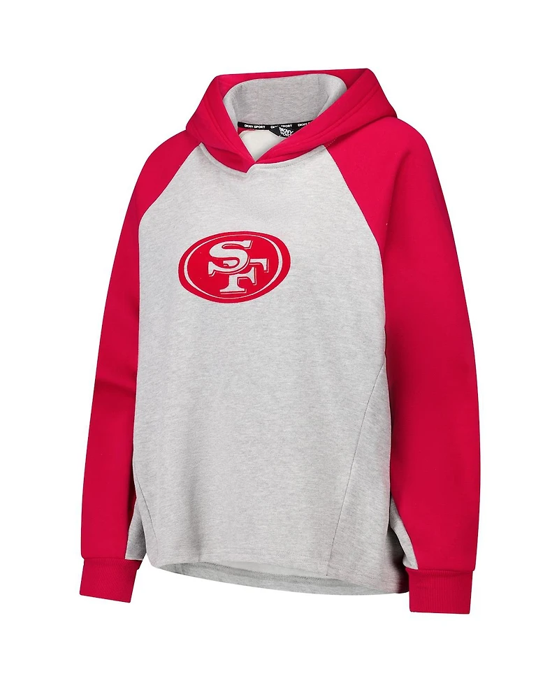 Dkny Sport Women's Gray/Scarlet San Francisco 49ers Joy Cropped Raglan Pullover Hoodie