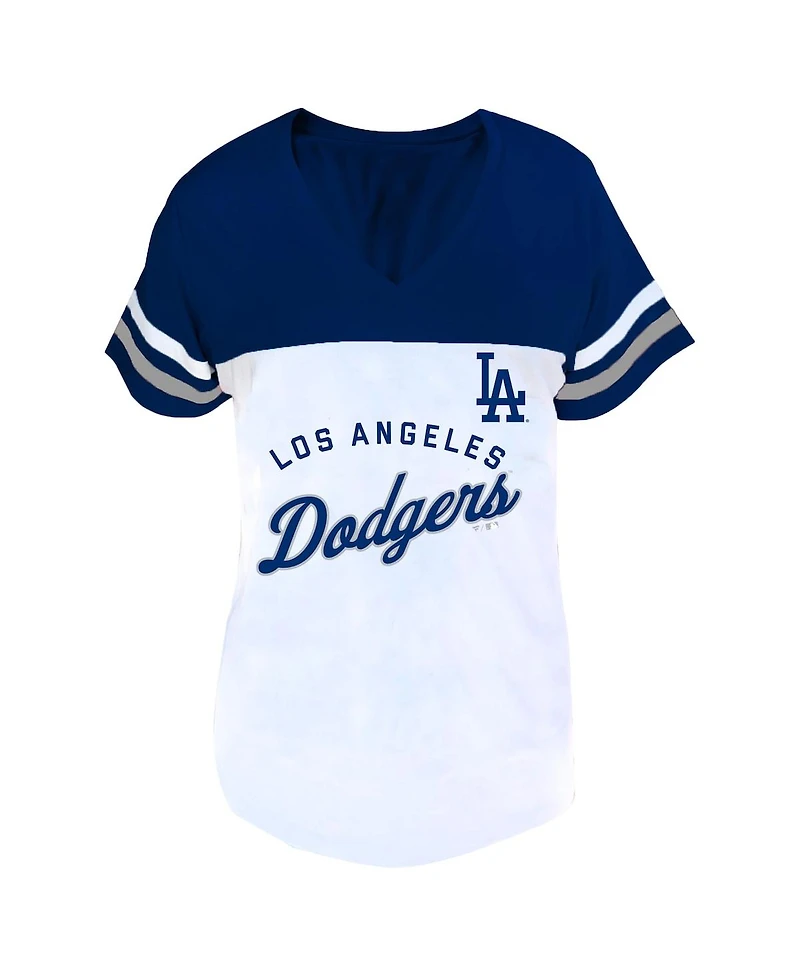 Fanatics Women's White/Royal Los Angeles Dodgers Plus Two-Stripe V-Neck T-Shirt
