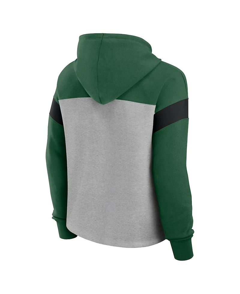 Fanatics Women's Heather Gray/Green New York Jets Bold Play Call Pullover Hoodie