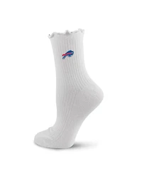 Pro Compression Women's White Buffalo Bills Logo Lettuce Hem Quarter Socks