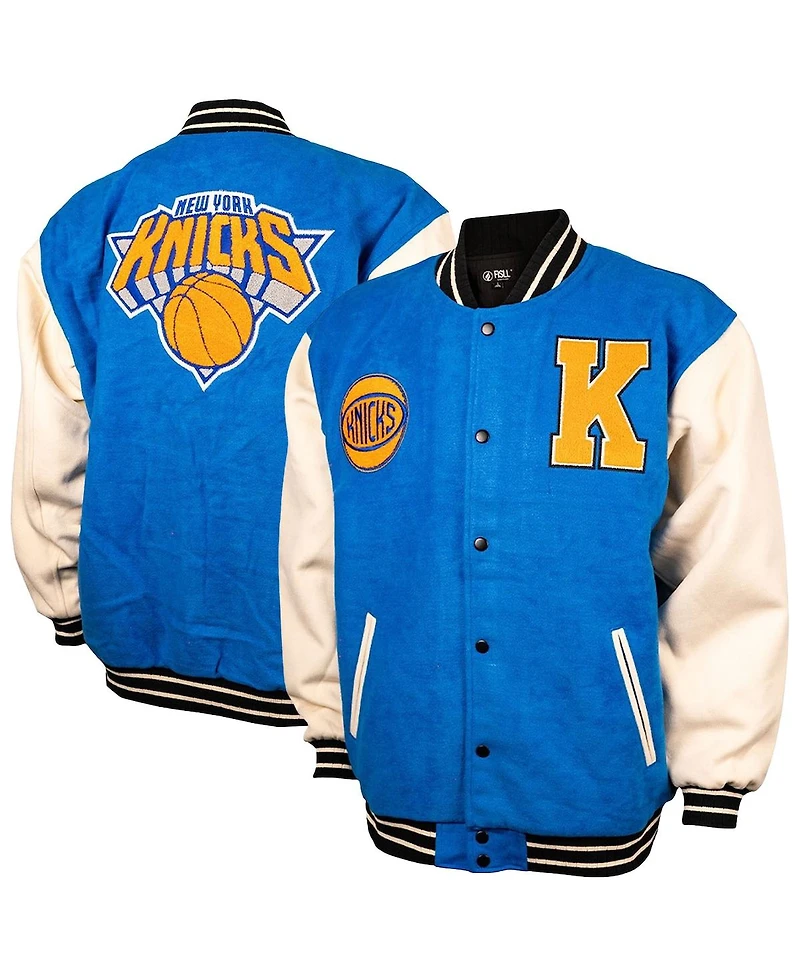 Fisll Men's and Women's Blue/Cream New York Knicks Full-Snap Varsity Jacket