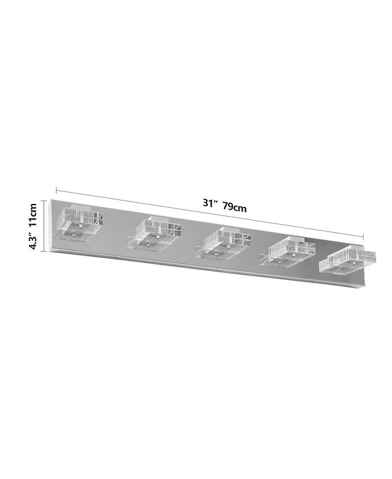 Busdays 31 Inch Modern 5 Light Led Vanity Light Square Acrylic Lampshades Wall Mount Fixture for Bathroom Mirror Lighting