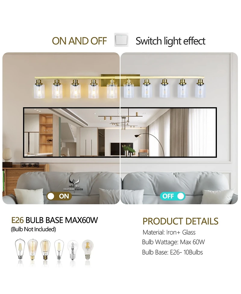 Busdays 52 Inch 10 Light Modern Bathroom Vanity Light for Mirror Wall Lighting for Bedroom Living Room