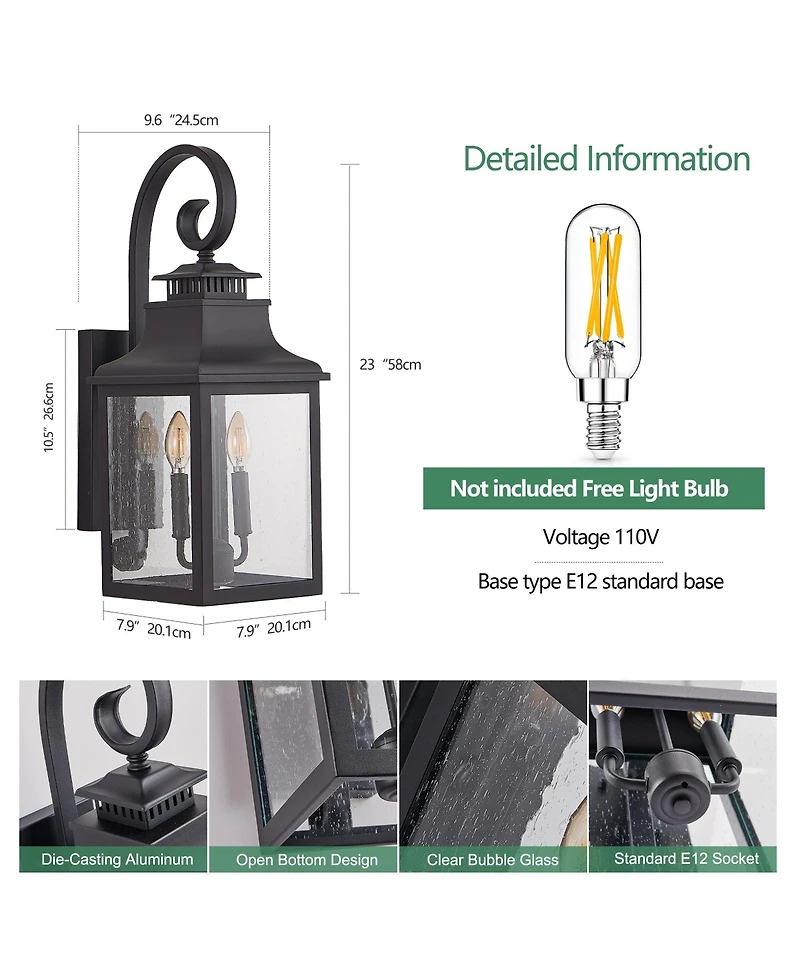 Busdays 2 Pack 23 Inch Outdoor Wall Lantern Light Clear Seeded Glass Metal Sconce for Porch Patio Garden Bulb Not Included