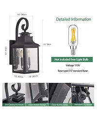 Busdays 2 Pack 23 Inch Outdoor Wall Lantern Light Clear Seeded Glass Metal Sconce for Porch Patio Garden Bulb Not Included