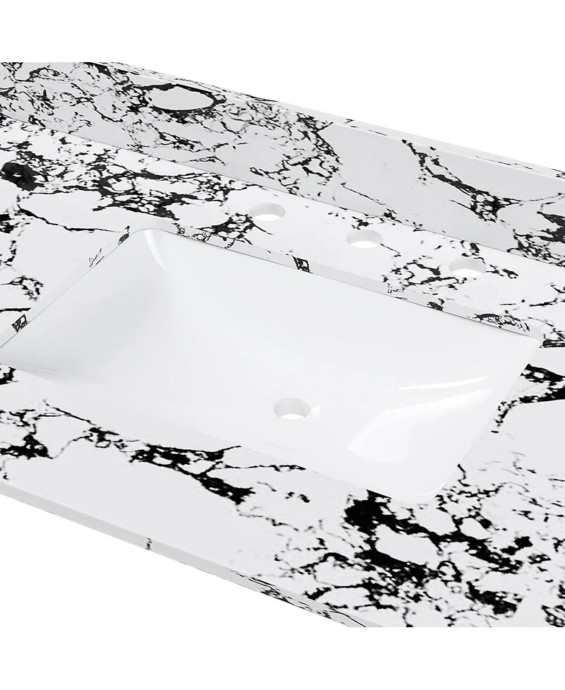 Sillysis 31/37/43/49 Inch Artificial Marble Bathroom Vanity Top with Rectangular Undermount Sink, Overflow, 4 Inch Backsplash, 3 Faucet Holes