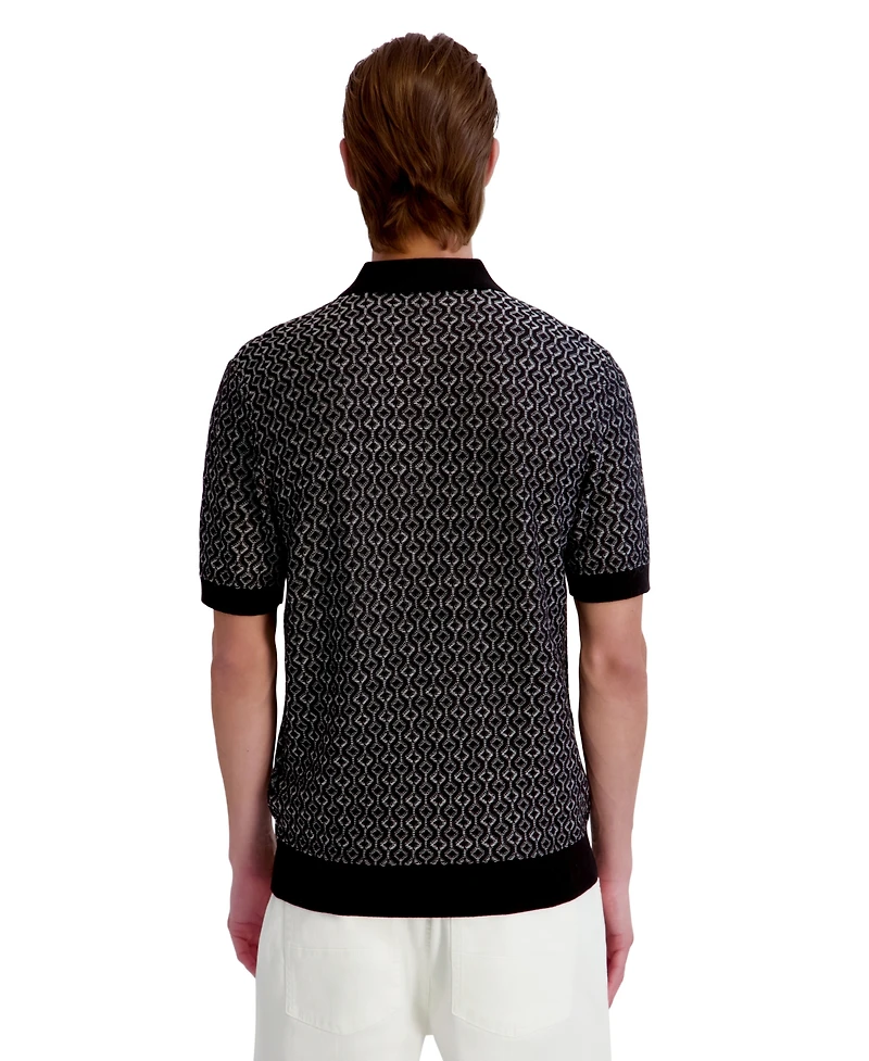 Karl Lagerfeld Paris Men's Geometric 3-Button Placket Polo Shirt