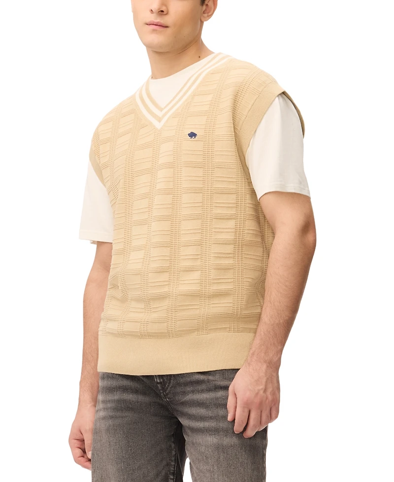 Buffalo David Bitton Men's Subtle Geometric Texture V-Neckline Sweater