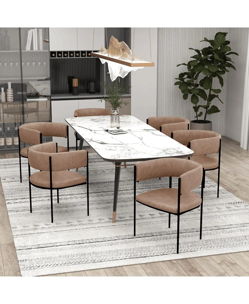LeisureMod Cyril Modern Leather Dining Chair - Upholstered Padded Seat, Open Back, Powder-Coated Iron Frame