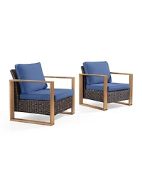 Pocassy Wicker Patio Chairs Set of 2,Oversize Outdoor with High Backrest Metal Armrest, All Weather Pe Rattan Seating