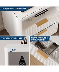 homfan Set of 2 Fluted Nightstands with Charging Station, 2-Drawer Bedside Tables with 2 Outlets and 2 Usb Ports, Metal Handles