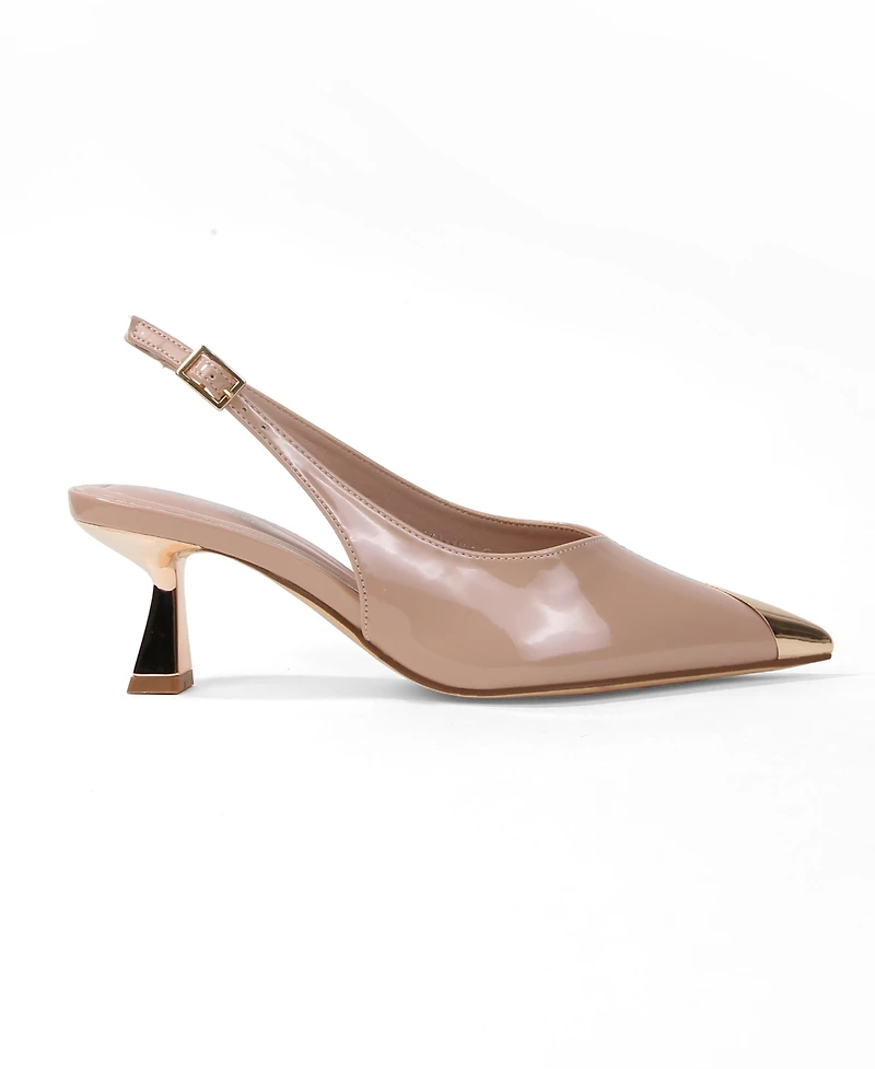Berness Women's Patent Heels and Toe Cap Slingback Pumps