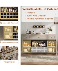 gaomon Farmhouse 59" Buffet Cabinet with Sliding Barn Door, 33.4" Tall Wood Rustic Sideboard with 3 Drawer