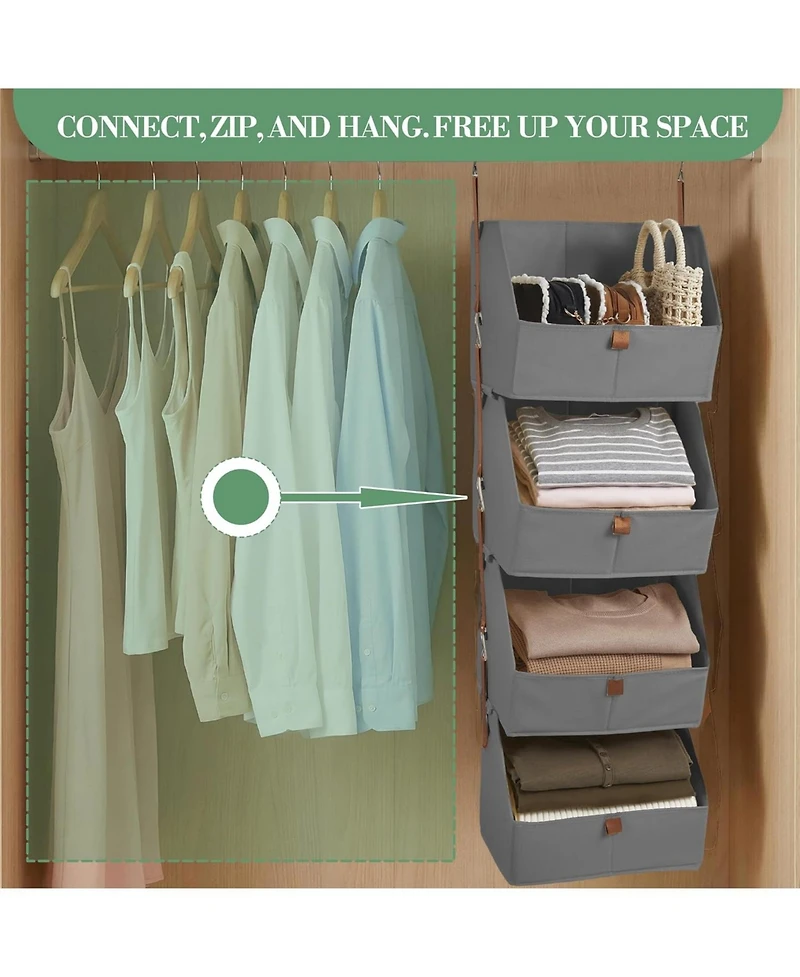 gaomon Hanging Closet Organizer 4 Tier, Non-Woven Fabric Storage Shelves with Collapsible Baskets, Space-Saving Hanging Organizer for Bedroom, Dorm