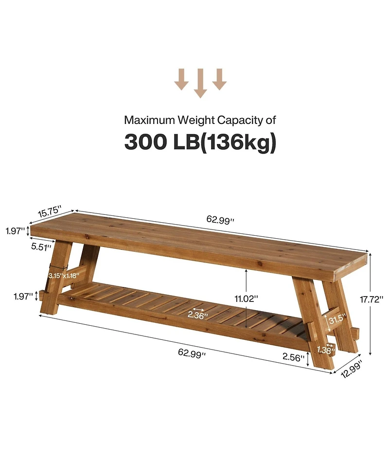 Slickblue 2-Tier Solid Wood Shoe Bench for Hallway or Foyer