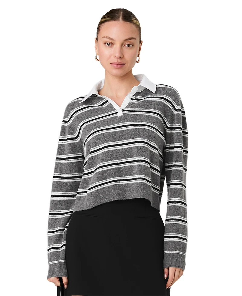 French Connection Women's Yulia Knit Campus Oversized Cropped Stripe Sweater