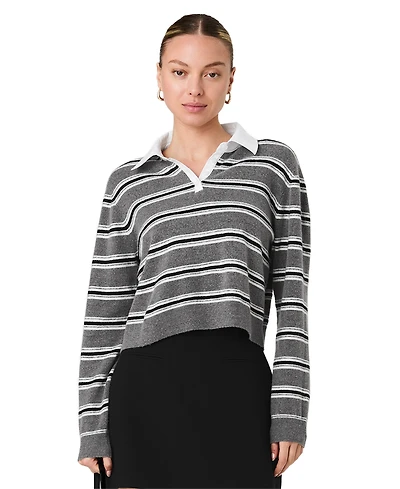 French Connection Women's Yulia Knit Campus Oversized Cropped Stripe Sweater