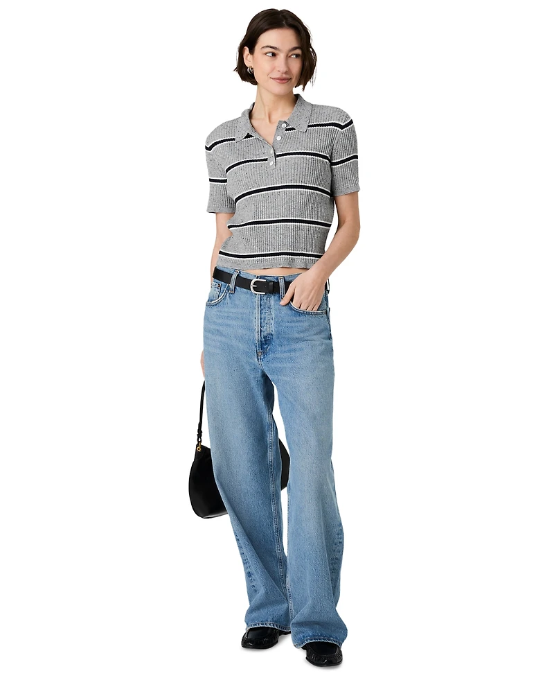 French Connection Women's Mason Knit Varsity Collared Stripe Sweater