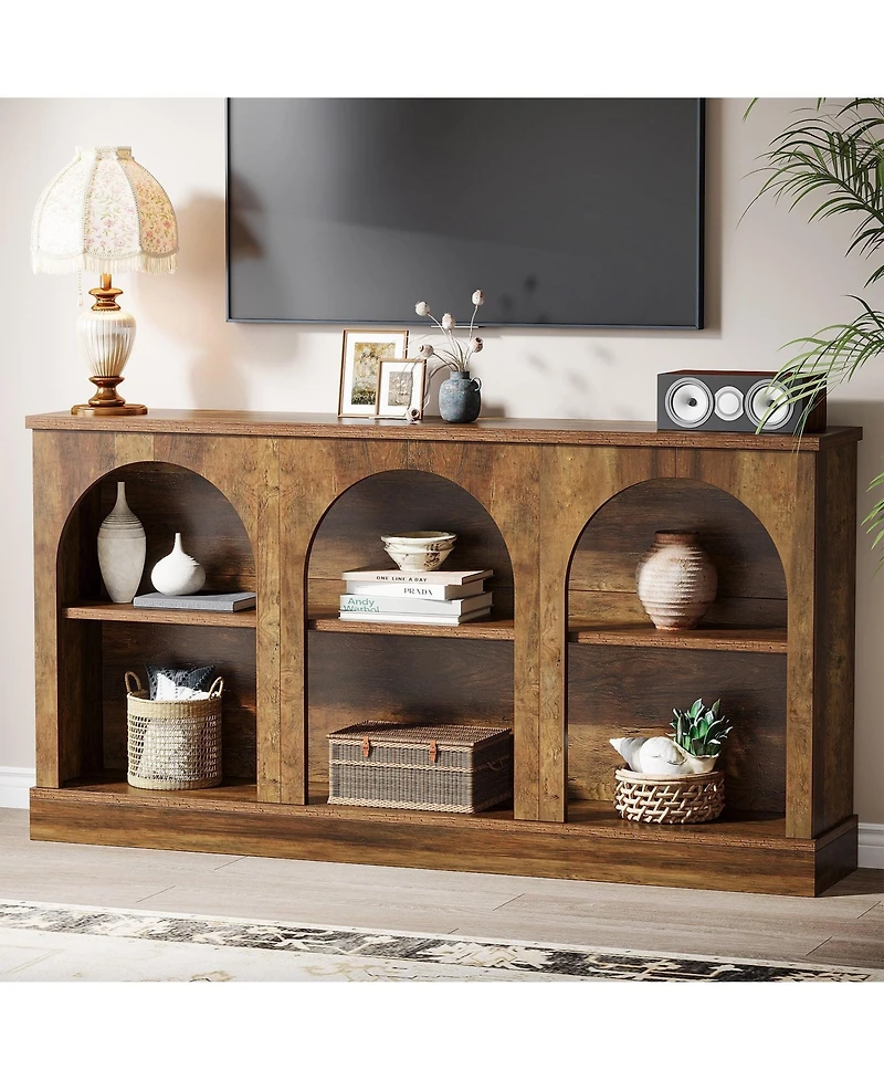 Slickblue Farmhouse Media Console Table with Cabinets for Up to 65 Inch Tv