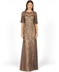 Lara Women's Short Sleeve Sheath Beaded Gown