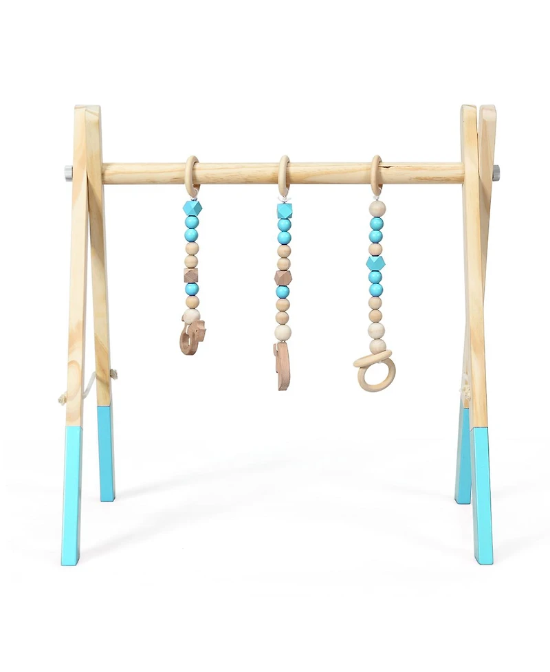 Costway Toddler Wooden Gym with 3 Wooden Teething Toys Hanging Bar