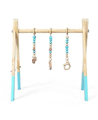 Costway Toddler Wooden Gym with 3 Wooden Teething Toys Hanging Bar