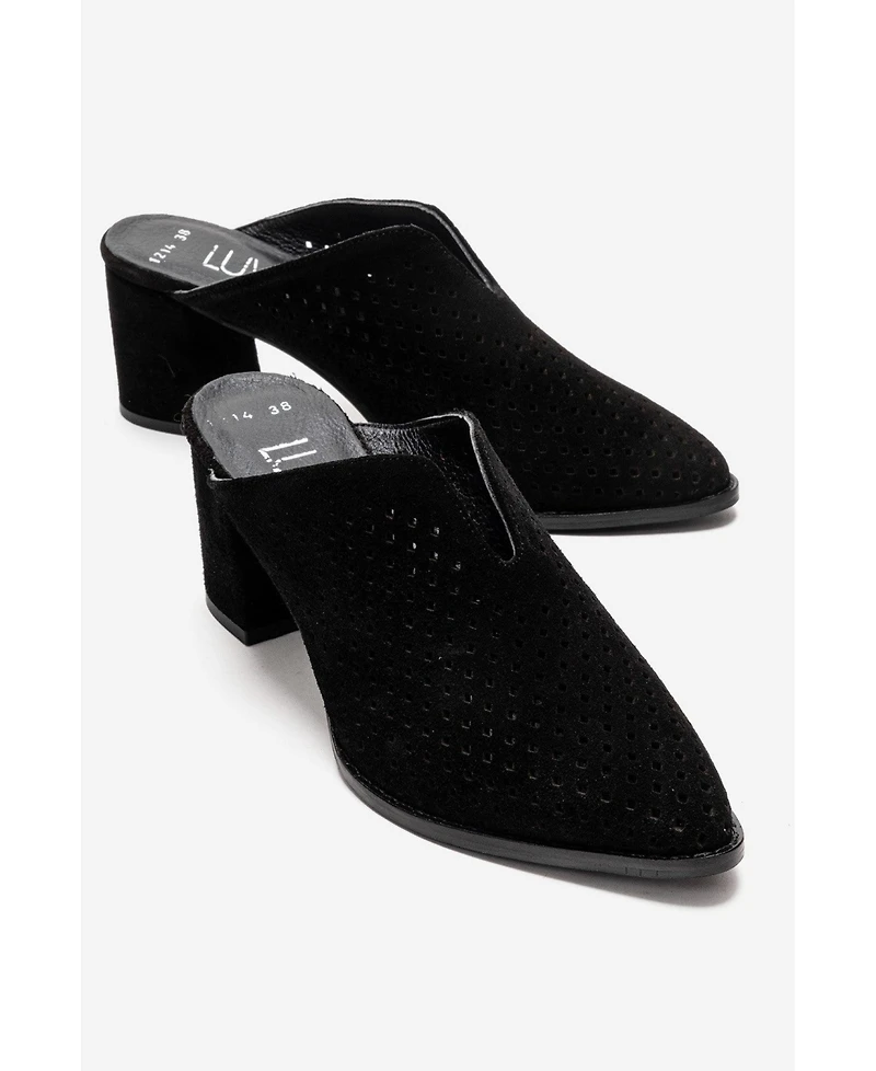 Forever & Always Shoes Women's Toen Leather Block Heel Mule
