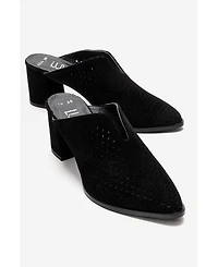 Forever & Always Shoes Women's Toen Leather Block Heel Mule