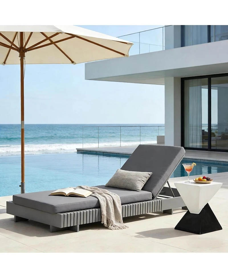 Asagikoiai Modern Adjustable Pool Chaise Lounge Chair, Acacia Wood Patio Lounger with Cushion