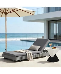 Asagikoiai Modern Adjustable Pool Chaise Lounge Chair, Acacia Wood Patio Lounger with Cushion