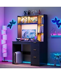 Vlsrka Computer Desk With Bookshelves And Led Lighting