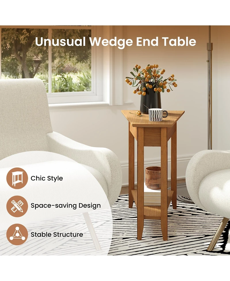 Gymax 2-Pieces End Table Irregular Narrow Sofa Side Nightstand with Storage Shelf