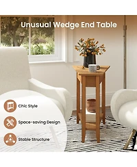 Gymax 2-Pieces End Table Irregular Narrow Sofa Side Nightstand with Storage Shelf