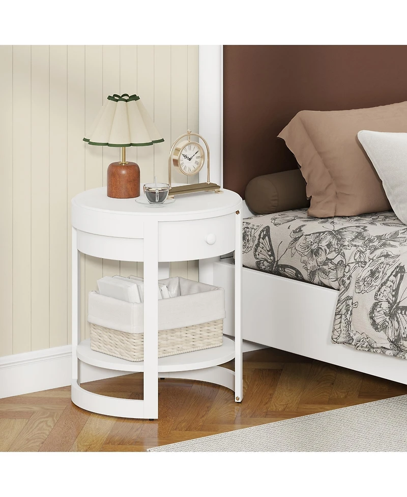 Gymax 2-Piece Nightstand with Shelf and Wood Grains Drawer Round End Table for Living Room
