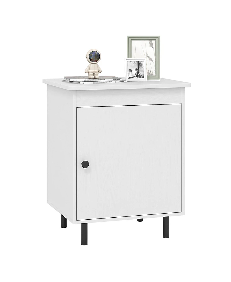 Gymax Nightstand Mid Century Modern End Table with Door Heavy-Duty Metal Legs for Bedroom