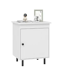 Gymax Nightstand Mid Century Modern End Table with Door Heavy-Duty Metal Legs for Bedroom