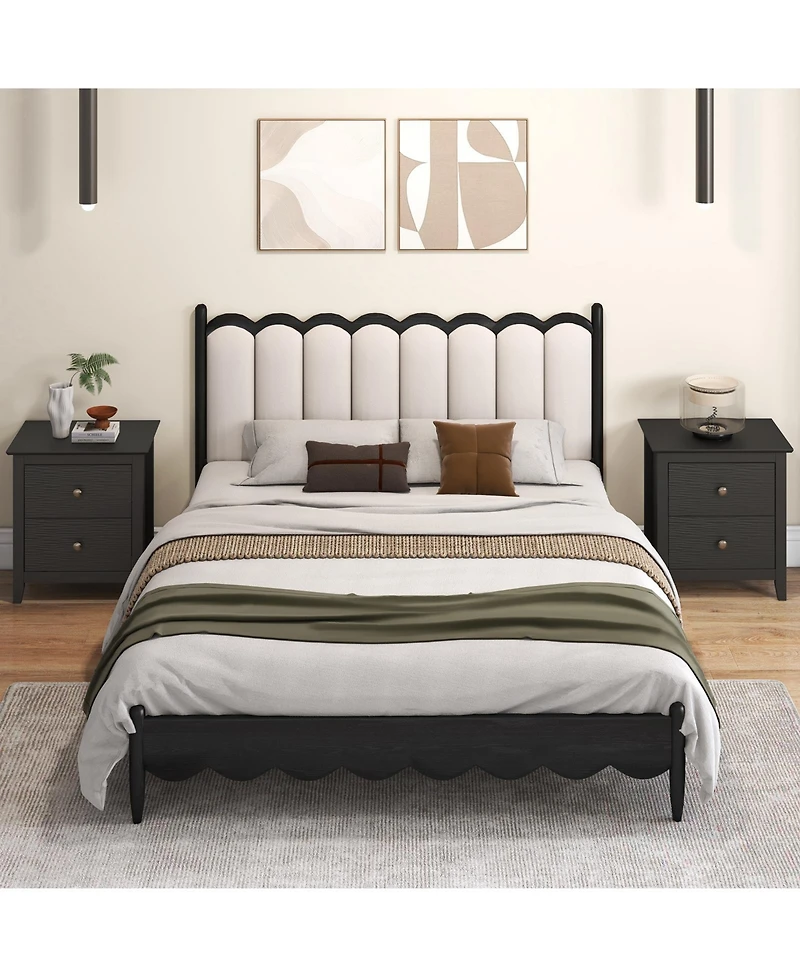 Gymax 2PCS Modern Nightstand w/ Storage 2 Drawers and Support Legs for Bedroom
