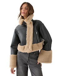 MissPap Women's Faux Fur Trim Aviator Jacket