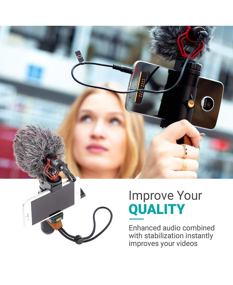 Movo Pr-2-pm Smartphone Video Rig with Shotgun Microphone, Grip Handle, & Wrist Strap for Smartphones