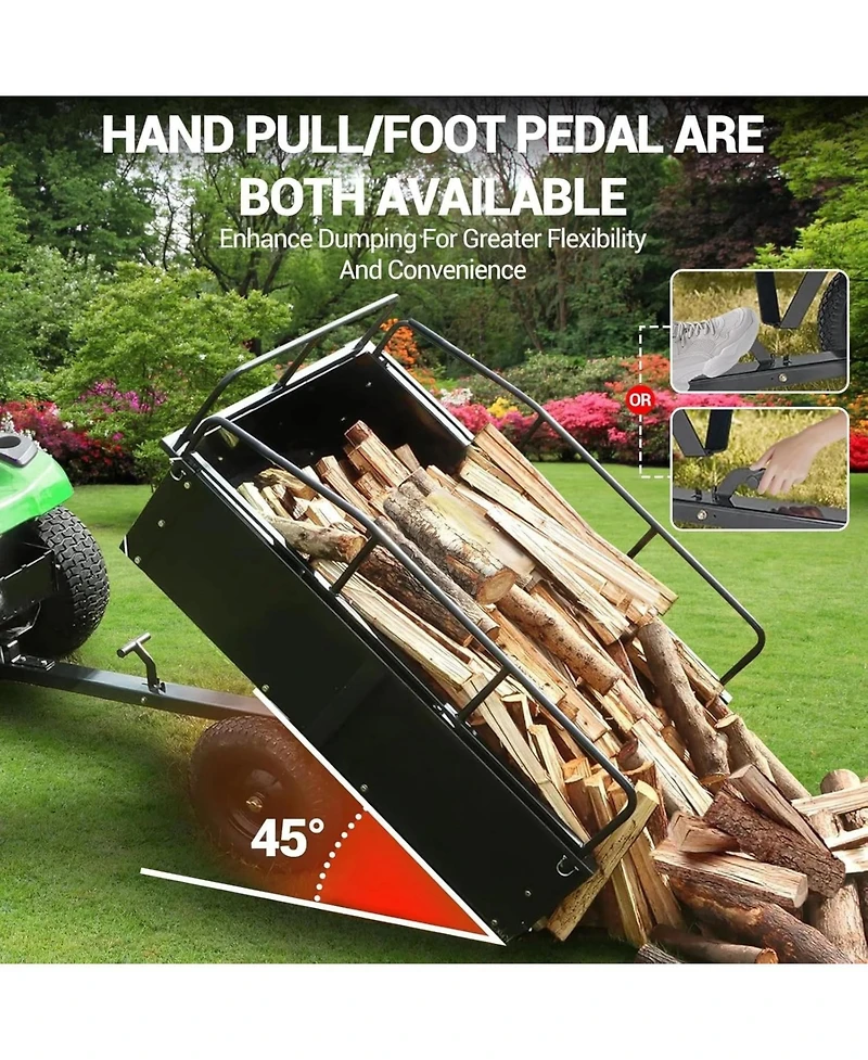 gaomon Garden Utility Trailer 750 lbs Capacity Atv/Utv Dump Cart Steel Transport Trailer with Hand and Foot Pedal Dumping