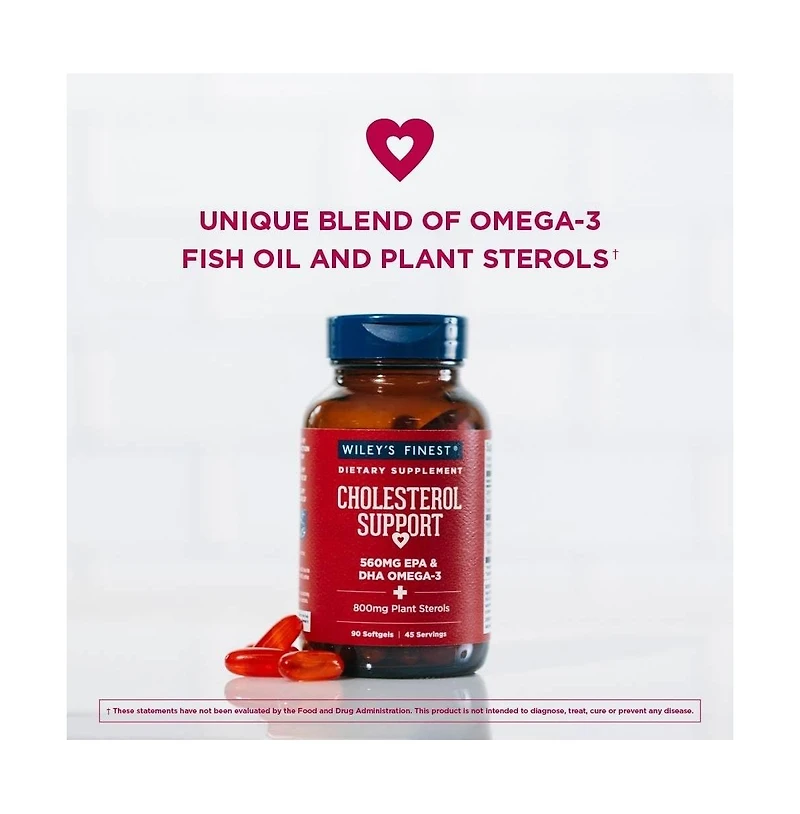 Wiley's Finest Wild Alaskan Fish Oil Cholesterol Support - Heart Health Supplement for Men and Women