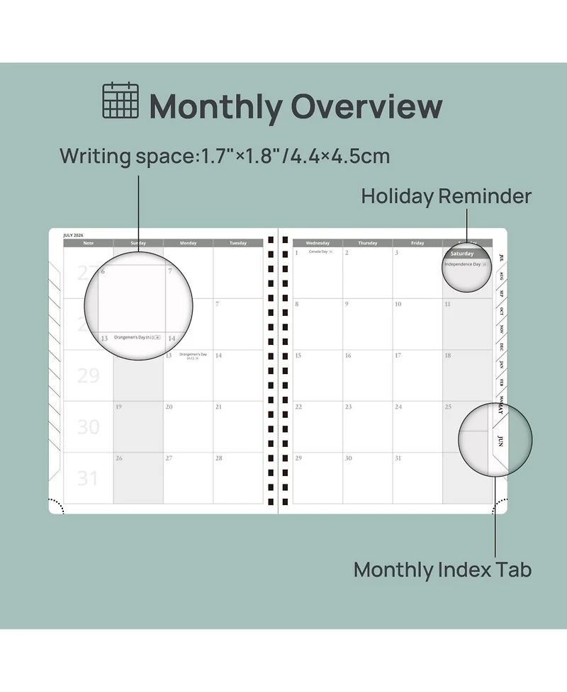 Gnuadz Pocket Calendar 2026-2027 Weekly Planner Hardcover Tabs Pen Loop