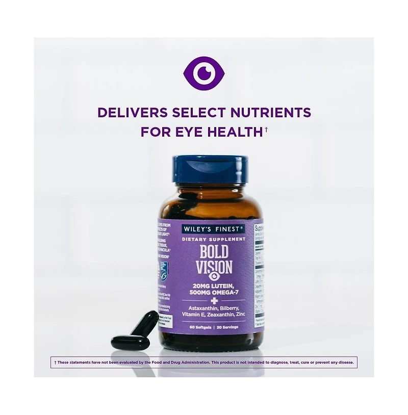 Wiley s Finest Bold Vision - Eye Health Supplement with Lutein, Zeaxanthin, Zinc and Omega-7