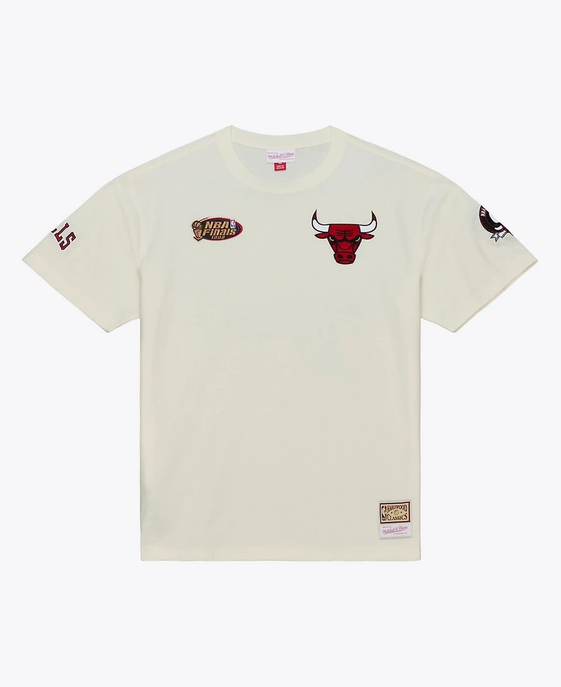Mitchell & Ness Men's Cream Chicago Bulls Hardwood Classics Chainstitch Premium T-Shirt