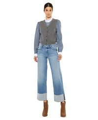 KanCan Women's Kenny Mid Rise Crop Wide-Leg Jeans