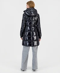 S13 Women's Hooded Thumbhole-Cuff Shine Puffer Coat