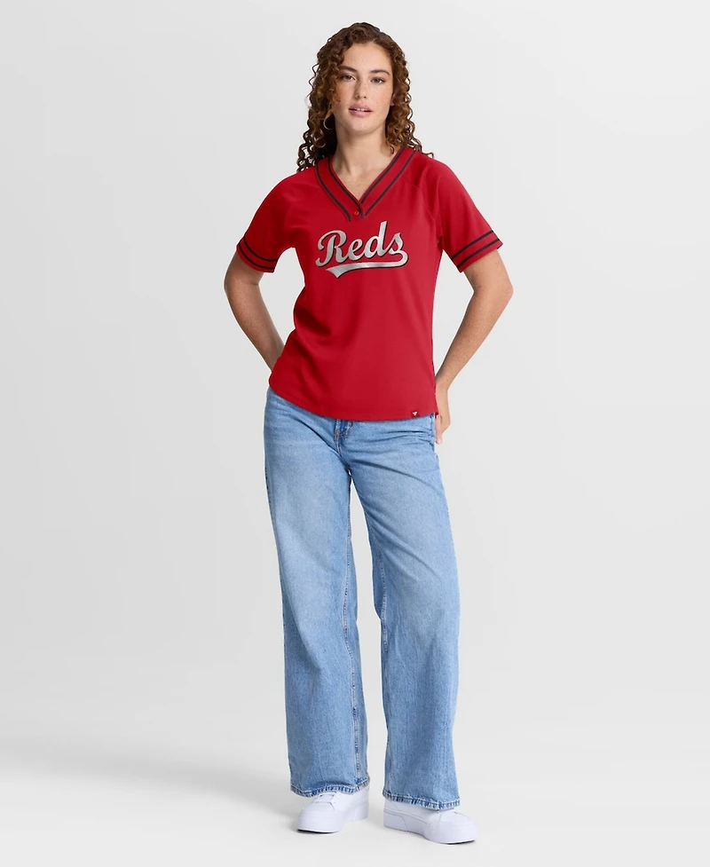Fanatics Women's Red Cincinnati Reds Diva Race Ahead Raglan V-Neck T-Shirt